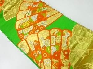 アンティーク　檜扇に菊桐模様織出し袋帯（着用可）